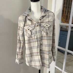 Plaid Button-Up Shirt with Hood
